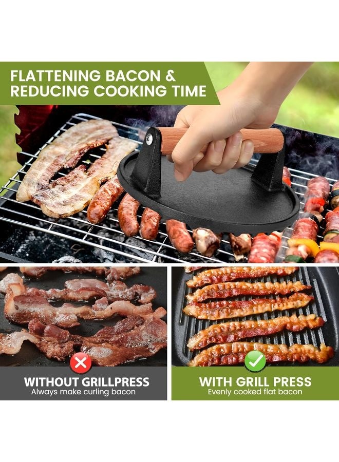HOMESTAR Burger Press Set - 7" Round smash burger press & 8.3"x4.3" Rectangle Cast Iron Grill Press with Wooden Handle - Smasher is perfect for Blackstone Griddle, Pitboss Weber Griddle Grills - Image 5