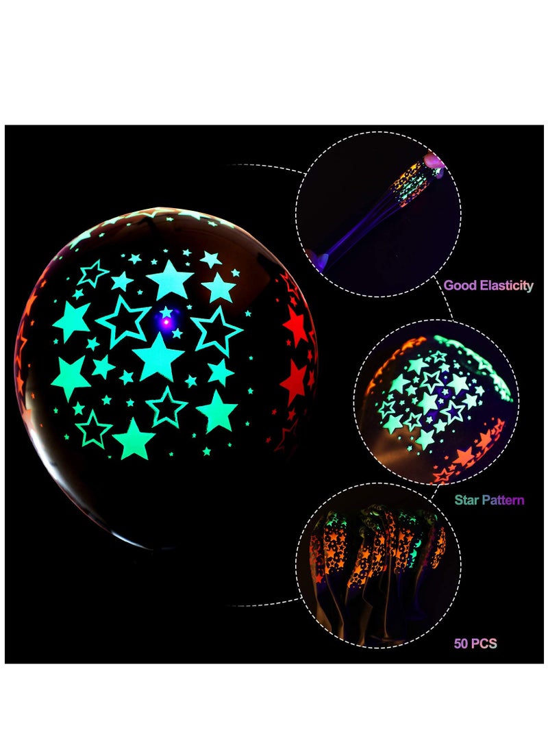 Zikra Neon Glow Balloons, 50 Pieces UV Neon Party Supplies Blacklight Reactive Fluorescent Mini Star Balloons Glow in the Dark Latex Balloons for Birthday Wedding Arch Party Decoration - Image 5