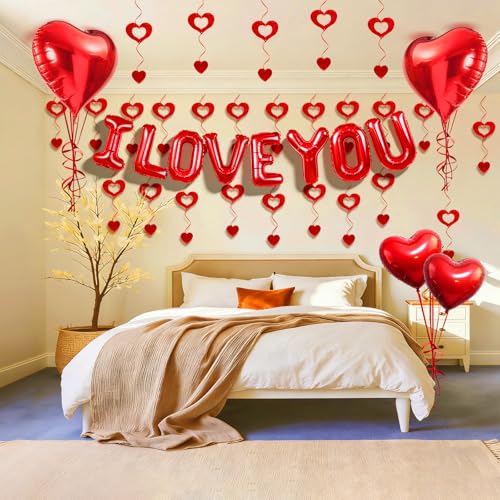 Baolaiballoon I Love You Balloons and Red Heart Balloons with Heart Hanging Decor for Valentine Decorations Proposal Wedding Party Supplies - Image 1