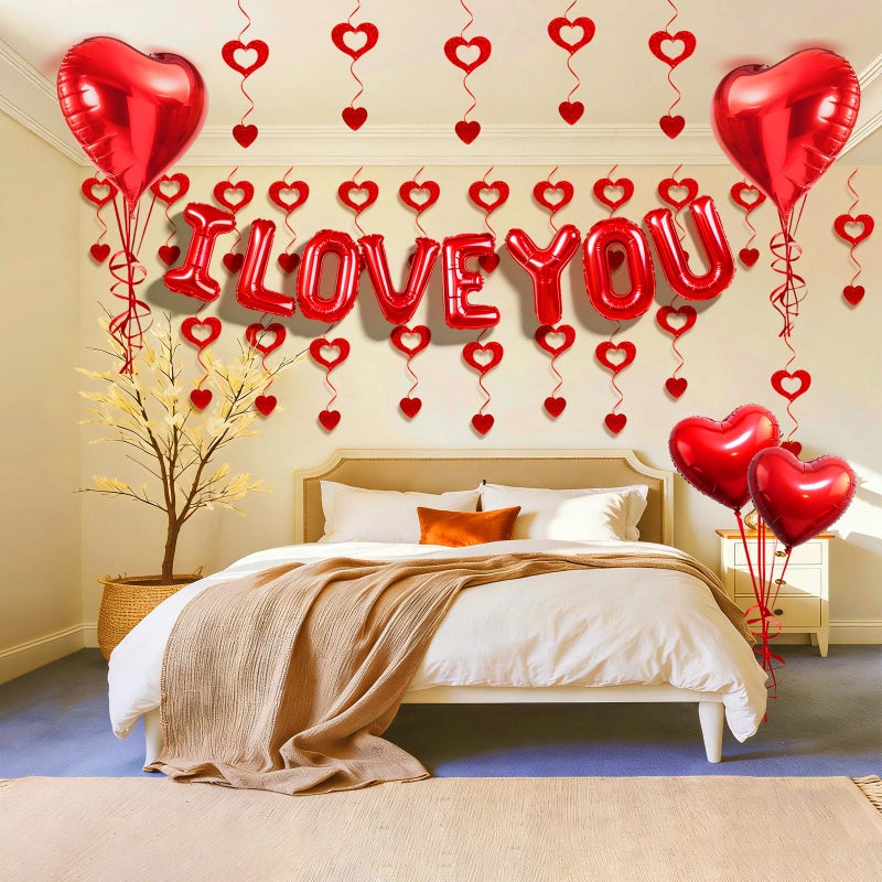 Baolaiballoon I Love You Balloons and Red Heart Balloons with Heart Hanging Decor for Valentine Decorations Proposal Wedding Party Supplies - Image 3