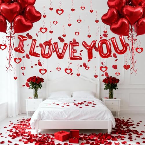 Baolaiballoon I Love You Balloons and Red Heart Balloons with Heart Hanging Decor for Valentine Decorations Proposal Wedding Party Supplies - Image 5
