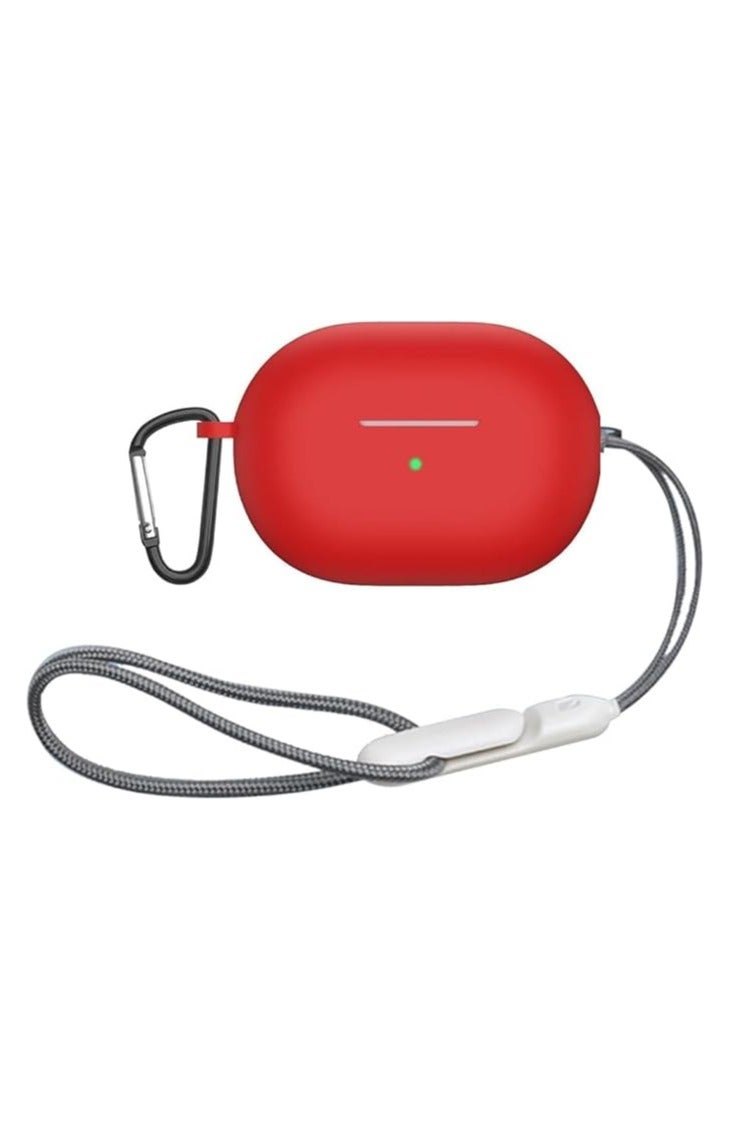 Silicone Protective Case Compatible with Huawei FreeBuds Pro 4 with Carabiner and Lanyard (Red)