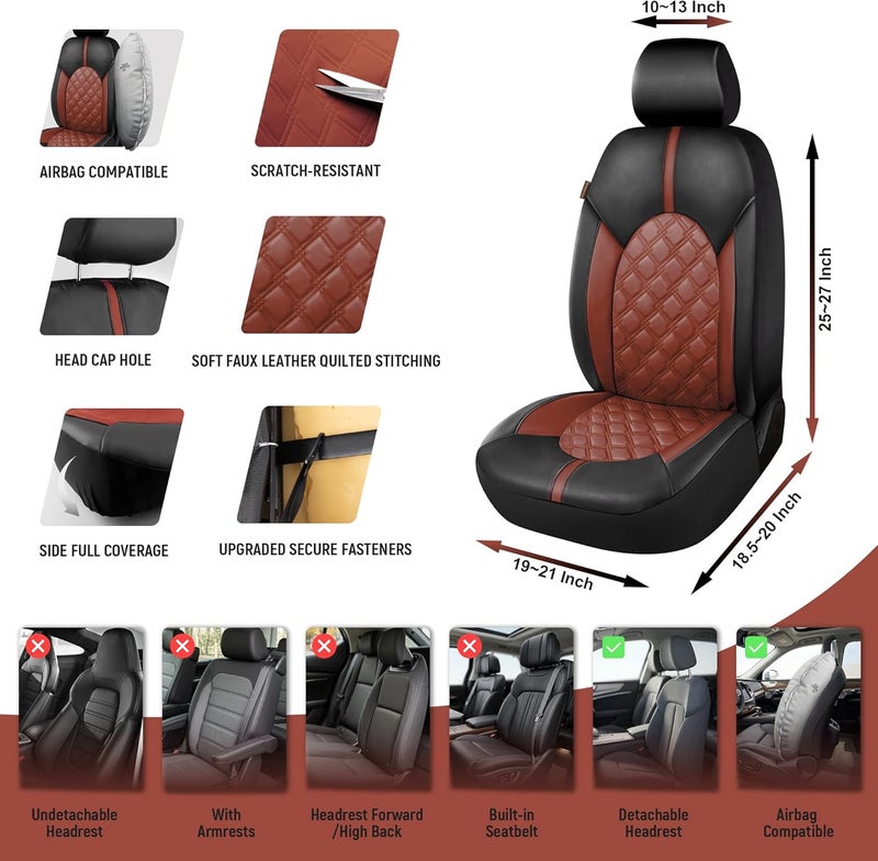 CAROMOP Luxury PU Leather Car Seat Covers Front Set, Anti-Stain Waterproof Automotive Seat Covers for Cars, Universal Car Interior Covers Seat Protectors for SUVs Pick-up Trucks(Burgundy Red) - Image 3