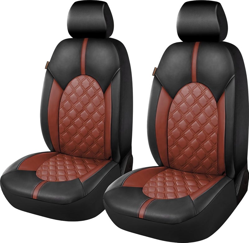 CAROMOP Luxury PU Leather Car Seat Covers Front Set, Anti-Stain Waterproof Automotive Seat Covers for Cars, Universal Car Interior Covers Seat Protectors for SUVs Pick-up Trucks(Burgundy Red) - Image 1
