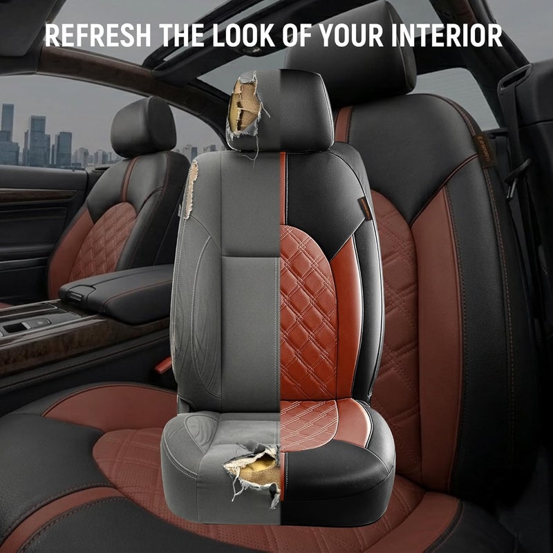 CAROMOP Luxury PU Leather Car Seat Covers Front Set, Anti-Stain Waterproof Automotive Seat Covers for Cars, Universal Car Interior Covers Seat Protectors for SUVs Pick-up Trucks(Burgundy Red) - Image 4