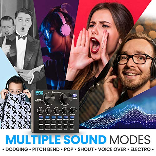 Pyle PKSCRD208 Bluetooth Mini Audio Interface Podcast Mixer Sound Card - Live Streaming for PC Computer iPhone Broadcasting | Voice Changer V8 with 12 Sound Effects,3 Inputs, Mic Input - Image 3