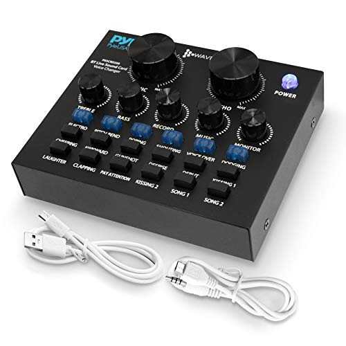 Pyle PKSCRD208 Bluetooth Mini Audio Interface Podcast Mixer Sound Card - Live Streaming for PC Computer iPhone Broadcasting | Voice Changer V8 with 12 Sound Effects,3 Inputs, Mic Input - Image 1