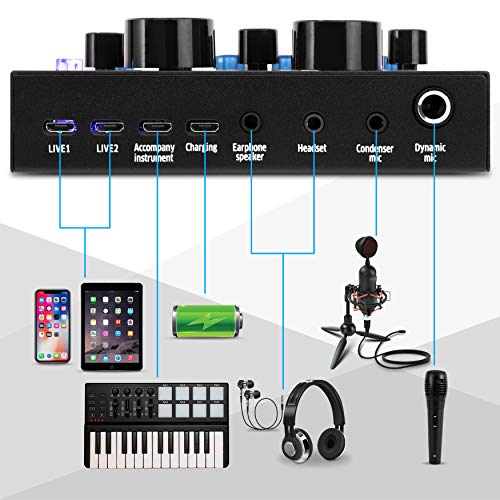 Pyle PKSCRD208 Bluetooth Mini Audio Interface Podcast Mixer Sound Card - Live Streaming for PC Computer iPhone Broadcasting | Voice Changer V8 with 12 Sound Effects,3 Inputs, Mic Input - Image 4