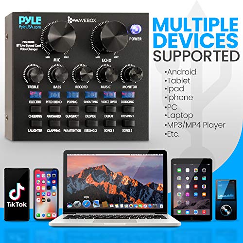 Pyle PKSCRD208 Bluetooth Mini Audio Interface Podcast Mixer Sound Card - Live Streaming for PC Computer iPhone Broadcasting | Voice Changer V8 with 12 Sound Effects,3 Inputs, Mic Input - Image 5