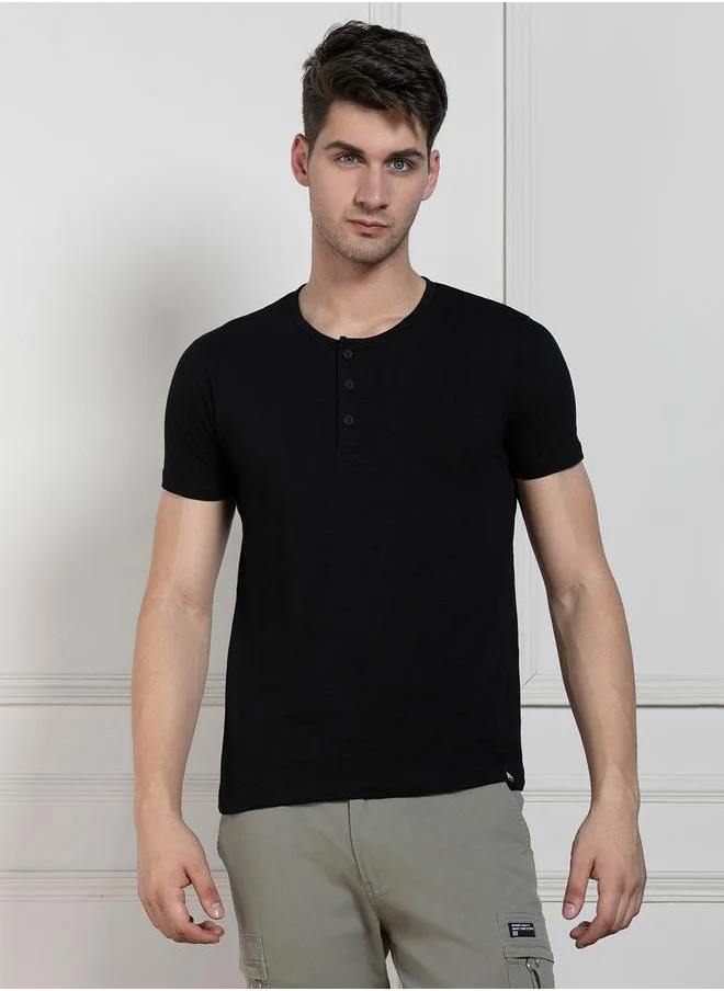 Dennis Lingo Regular Fit Henley Neck T-Shirt