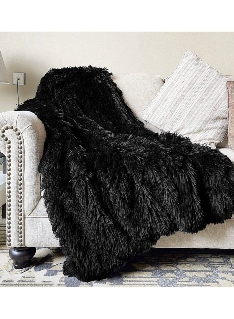 COMFY SOFT & FLUFFY CLASSIC FUR BLANKET/THROW BLACK - Image 3