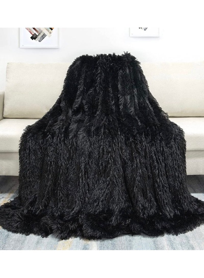 COMFY SOFT & FLUFFY CLASSIC FUR BLANKET/THROW BLACK - Image 2