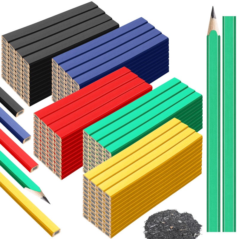 Mimorou 200 Pcs Carpenter Pencil 7 Inch Flat Octagonal 5 Colors Hard Black Carpenter Pencils Construction Pencils Contractor Pencils for Wood Working Marking and Concrete Marking Tools