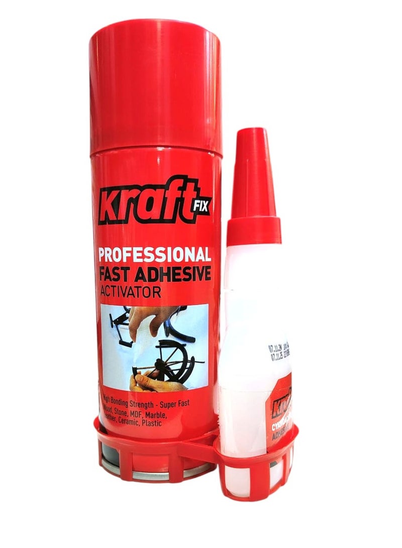 Kraft Professional Fast Adhesive Glue with Spray Activator – Super Strong Bond for Wood, Metal, Plastic, Ceramic & More - Image 1