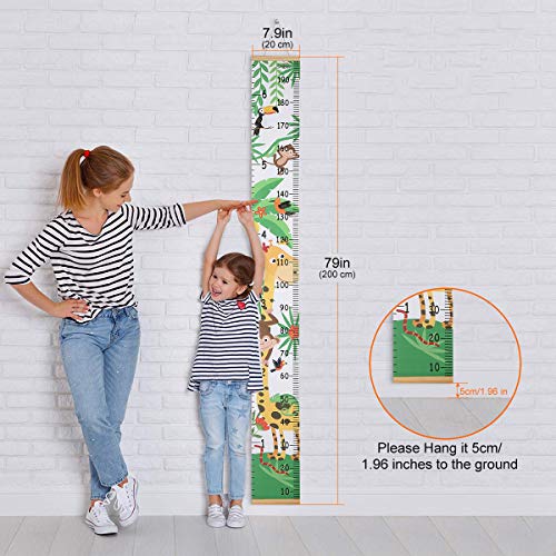 Smlper Growth Chart for Kids,Child Height Chart Ruler for Wall,Wood Frame Fabric Canvas Height Measurement Ruler for Kids Nursery Room,Removable Wall Decor 79"x7.9" - Image 3