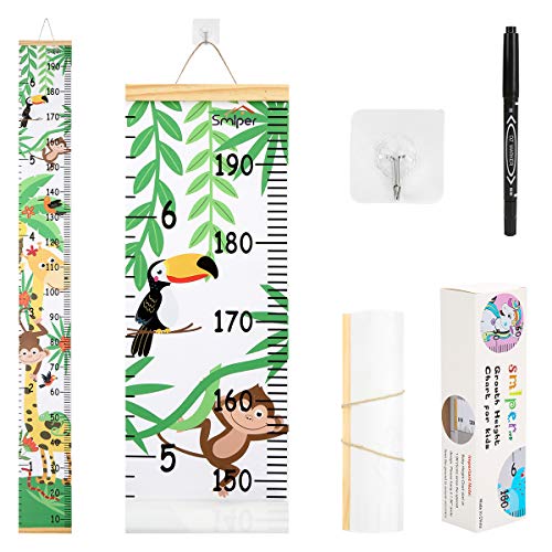 Smlper Growth Chart for Kids,Child Height Chart Ruler for Wall,Wood Frame Fabric Canvas Height Measurement Ruler for Kids Nursery Room,Removable Wall Decor 79"x7.9" - Image 1