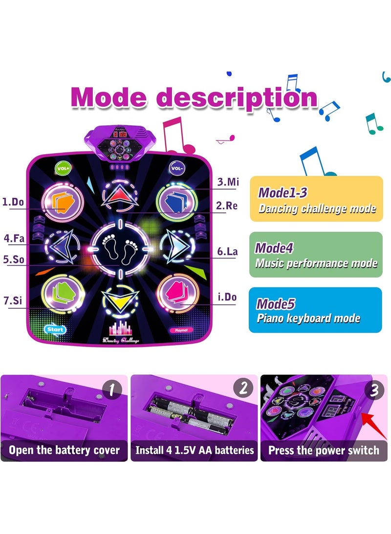 Altheqa Dance Mat for Kids, Adjustable Volume, Built-in Music, 5 Game Modes, Dancing Game Pad for 3 4 5 6 7 8+ Year Old Girls Boys, Dance Toys Gifts, Perfect Xmas Birthday Gift - Image 4
