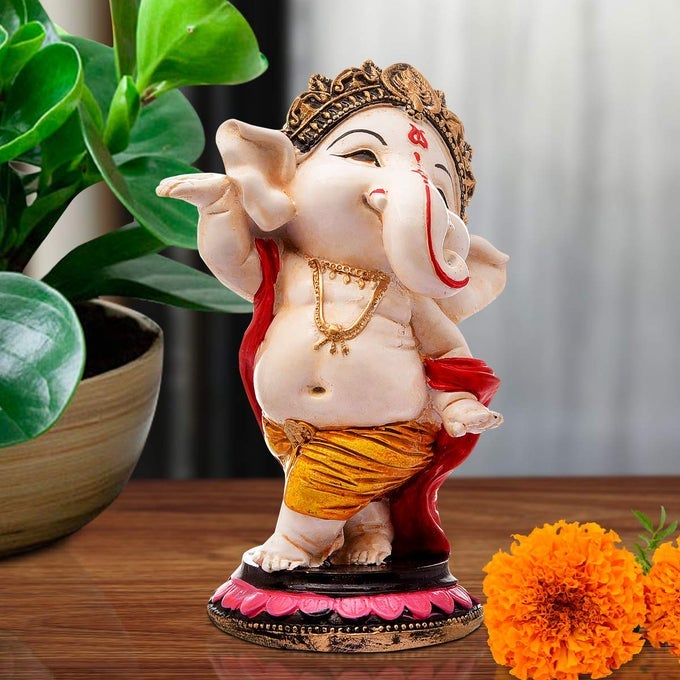 IDEAS HAND CRAFTED INDIA HANDCRAFTED POLYRESIN ECO FRIENDLY LORD GANESHA GANPATI IDOL FIGURINE LORD GANESHA STATUE FOR HOME DECORATION MULTICOLOR