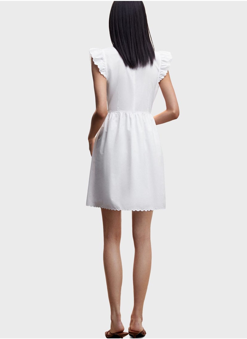 MANGO - Ruffle Sleeve Embroidered Dress - Image 1