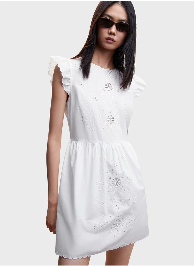 MANGO Ruffle Sleeve Embroidered Dress