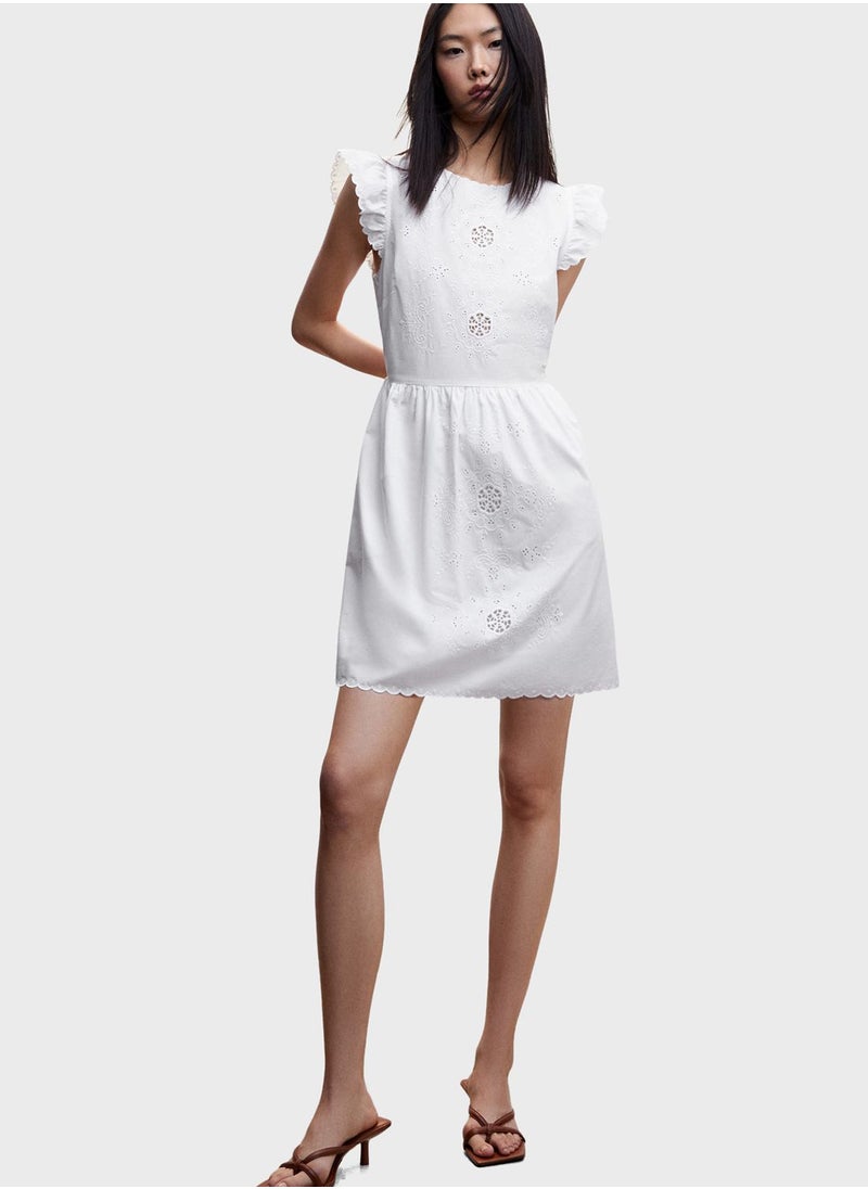 MANGO - Ruffle Sleeve Embroidered Dress - Image 1