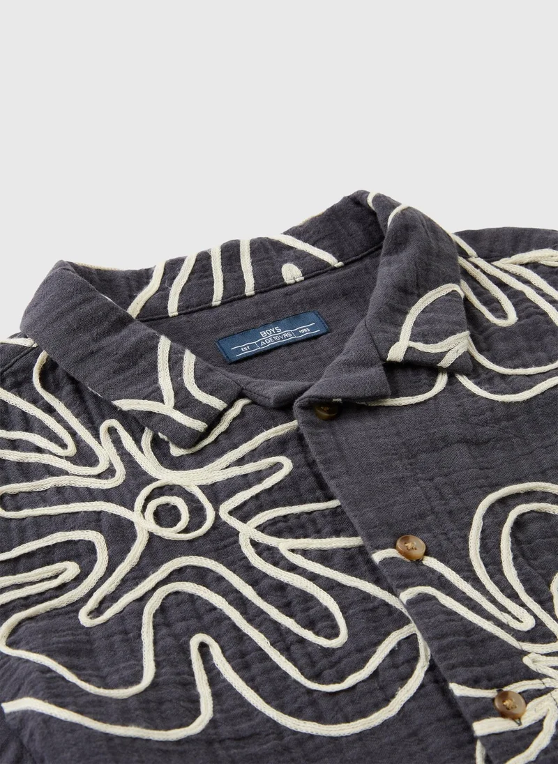 ماتلان Boys Charcoal Rope Flower Shirt
