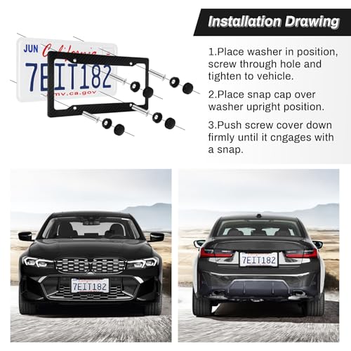 Alpmosn 2PCS Black Carbon Fiber License Plate Frames, Car Tag Cover with Fasteners and Screws, Car Exterior Accessories, 4 Hole Universal License Plate Holders for U.S. Vehicles - Image 3