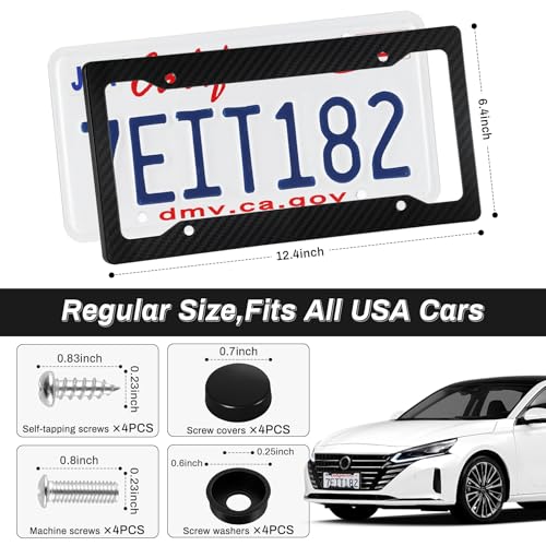 Alpmosn 2PCS Black Carbon Fiber License Plate Frames, Car Tag Cover with Fasteners and Screws, Car Exterior Accessories, 4 Hole Universal License Plate Holders for U.S. Vehicles - Image 2