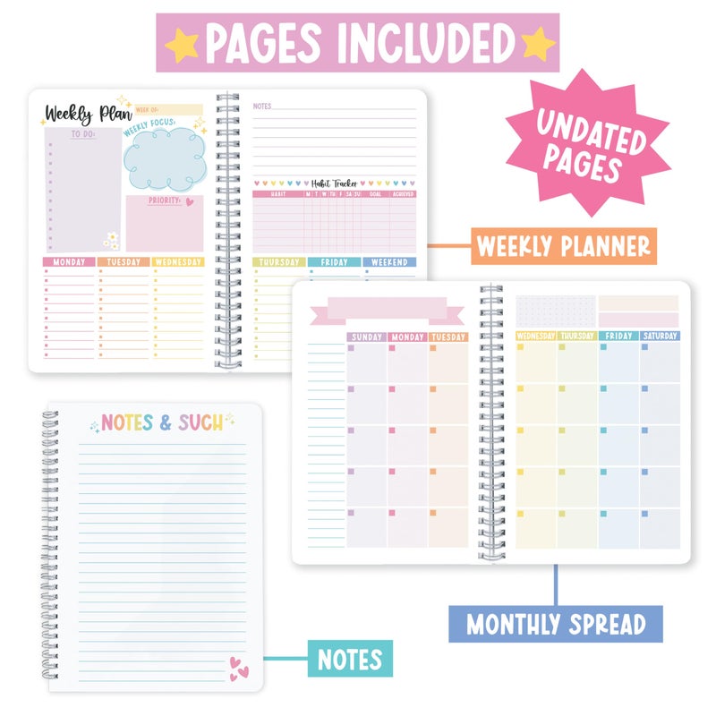 Hadley Designs Undated Planner Weekly and Monthly - Spiral Undated Weekly Planner for Kids & Adults, Week Planners Habit Tracker, Goal Planners Notebook for Work, Agenda Planning Notebook - Image 3