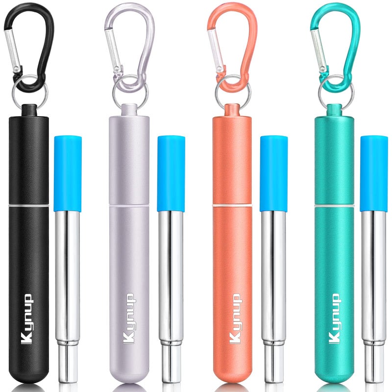 Kynup Kynup 4Packs Reusable Straws Metal Straw with Silicon Pcs Travel Drinking Straws with Metal Case Keychain Cleaning Brushes Perfect for Travel Gifts 20 PCS BlackSilver Rose GoldTurquoise
