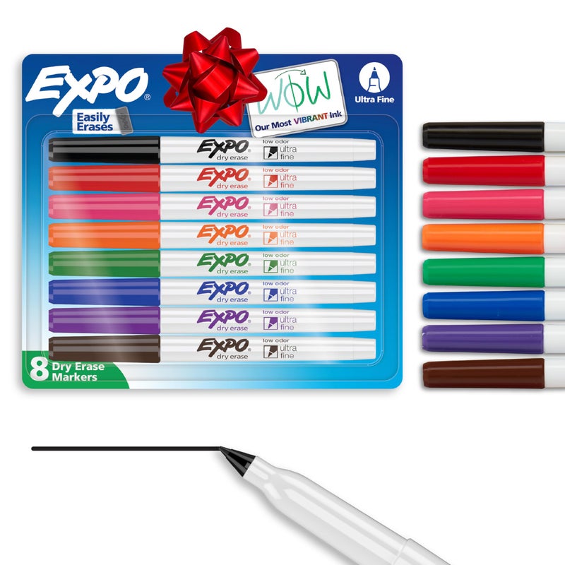 EXPO Low Odor Dry Erase Markers Ultra-Fine Tip Assorted Colors 8 Count - Image 1