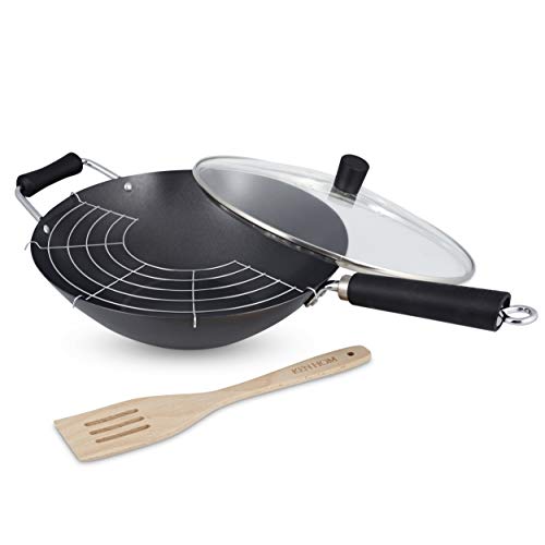 Ken Hom KH431041 Excellence NonStick Wok Set with Lid and Tools Carbon Steel Black 31 cm 4 Pieces