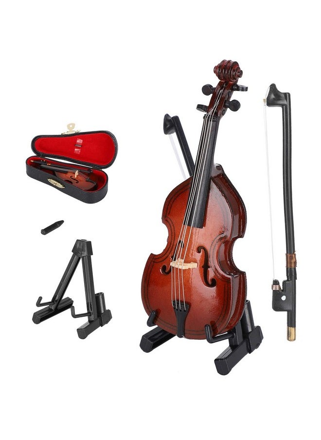 Garosa 10Cm Wooden Miniature Bass Ornament With Stand Bow And Case Mini Replica Musical Instrument Collectible Miniature Dollhouse Model  - Image 1