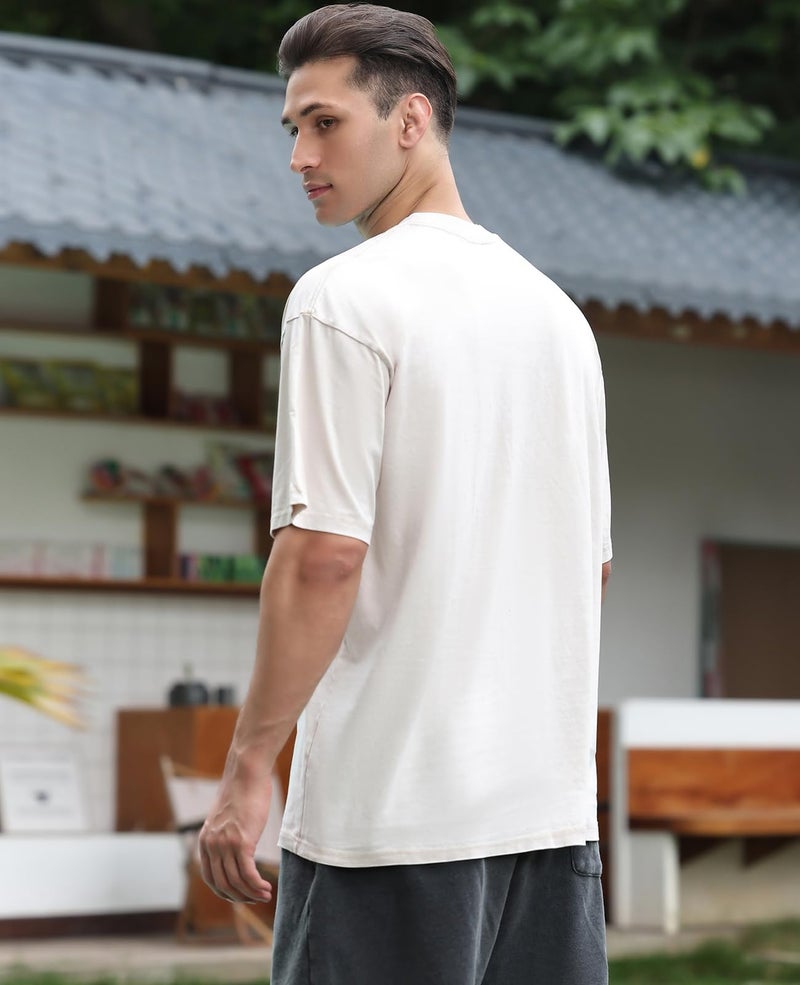 KEEPSHOWING 3 Pcs Oversized Heavy Cotton Summer T-Shirts Vintage Unisex Short Sleeves Casual Loose Basic Tops(Beige+Black+Grey XL) - Image 4
