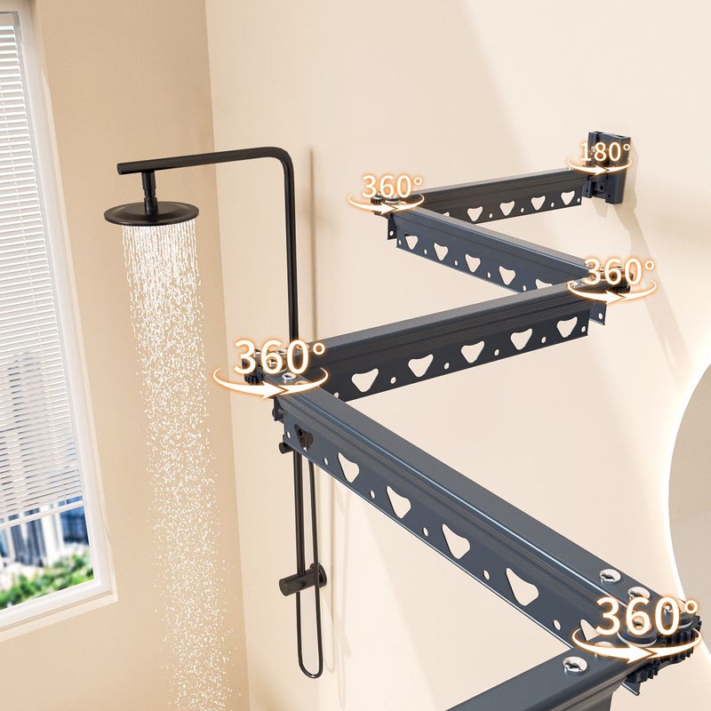 Foldable Shower Curtain Rod Four Folds Wall Mounted Suitable For Partitions Includes Complete Set Of Shower Curtains - Image 1