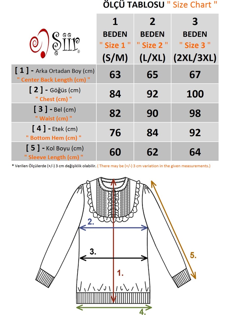 Şiir - Poem Negro Women's Grandad Collar Ruffle Detail Ribbed Buttoned Knitted Jacquard Flexible Combed Cotton Long Sleeve Blouse & Hijab Blouse - Image 1