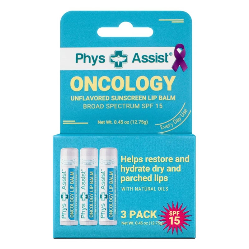 PhysAssist Oncology SPF 15 Lip Balm USDA Organic Unflavored Moisturize Hydrate Protect Dry parched lips during Chemo or Radio USDA Organic 3 Pack