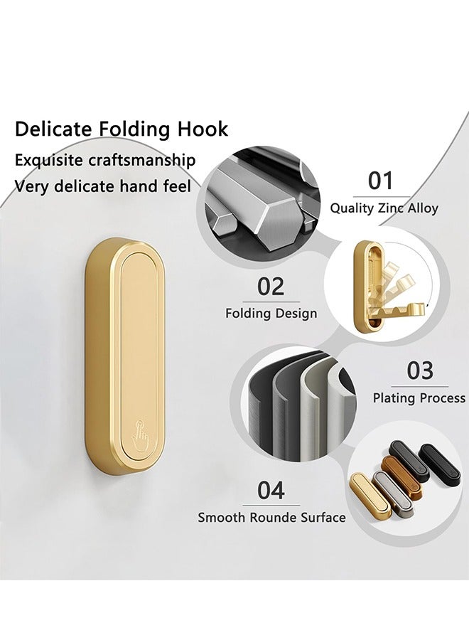 Gold Foldable Wall Hook Foldable Invisible Hook Heavy Zinc Alloy Bathroom Wall Hook Retractable Heavy  Duty Wall Hooks Metal Foldable Hooks Wall Mount for Closet Scarf Hat Robe Key Bags Purse Bag  Bathroom Kitchen Bedroom