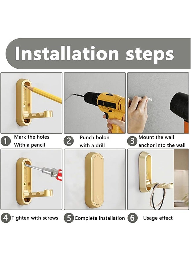 Gold Foldable Wall Hook Foldable Invisible Hook Heavy Zinc Alloy Bathroom Wall Hook Retractable Heavy  Duty Wall Hooks Metal Foldable Hooks Wall Mount for Closet Scarf Hat Robe Key Bags Purse Bag  Bathroom Kitchen Bedroom