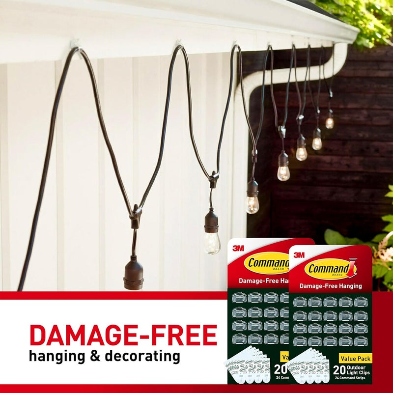 Command Outdoor Light Clips, 40 Clear and 48 Strips, Damage Free Hanging with Weather Resistant Strips, Wall Clips for Hanging Outdoor Lights and Cable Management - Image 5