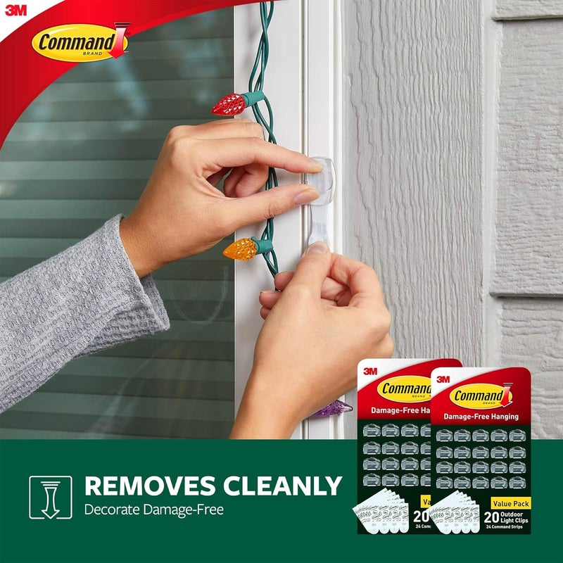Command Outdoor Light Clips, 40 Clear and 48 Strips, Damage Free Hanging with Weather Resistant Strips, Wall Clips for Hanging Outdoor Lights and Cable Management - Image 3