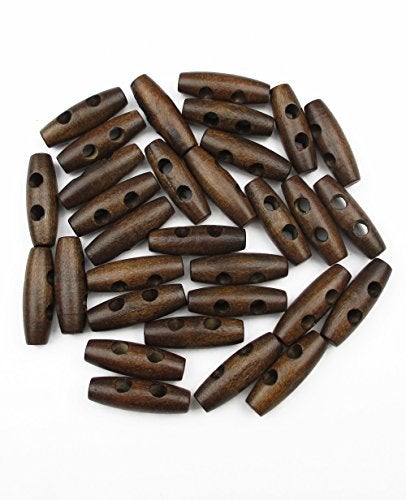 ALL in ONE 50pcs Brown 2 Hole Scrapbooking Sewing Wood Toggle Buttons Stained Chery Oval 30x10mm(1-1/8 X 3/8”) - Image 4