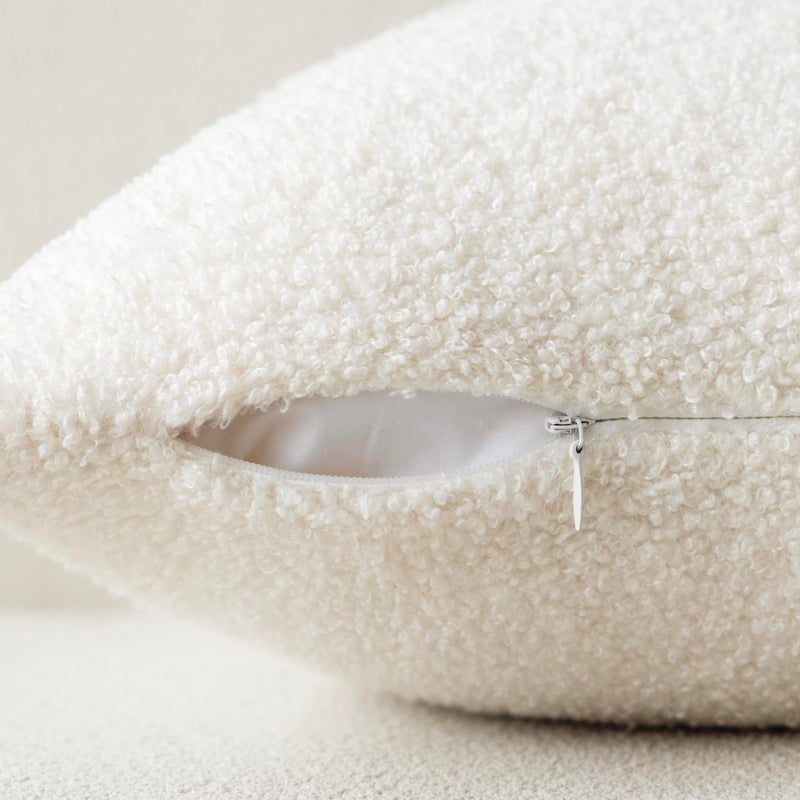 Foindtower Foindtower Pack of 2  Curly Faux Fur Decorative Throw Pillow Covers Soft Neutral Plush Cushion Case with Zipper Cozy Pillowcase for Home Living Room Couch Bed Sofa 24 x 24 Inch  Cream White  - Image 3