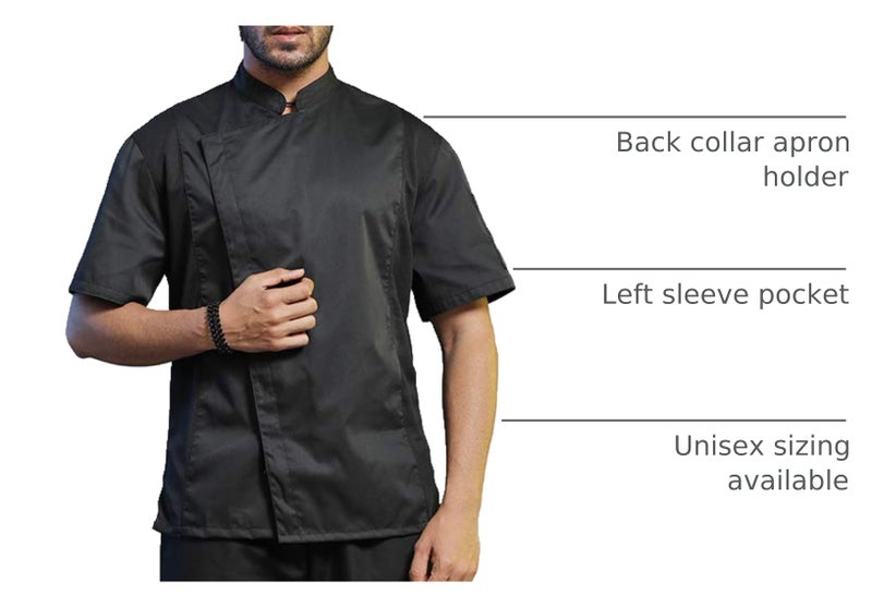 TopTie Unisex Short Sleeve Chef Coat Jacket, Black with Mesh Side - Image 4