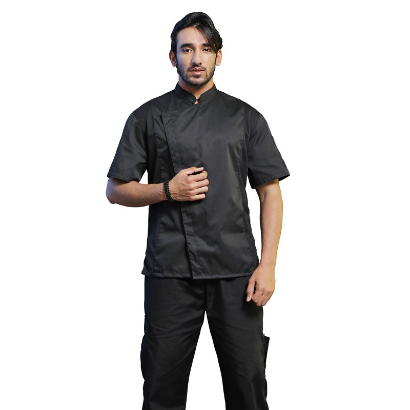 TopTie Unisex Short Sleeve Chef Coat Jacket, Black with Mesh Side - Image 3