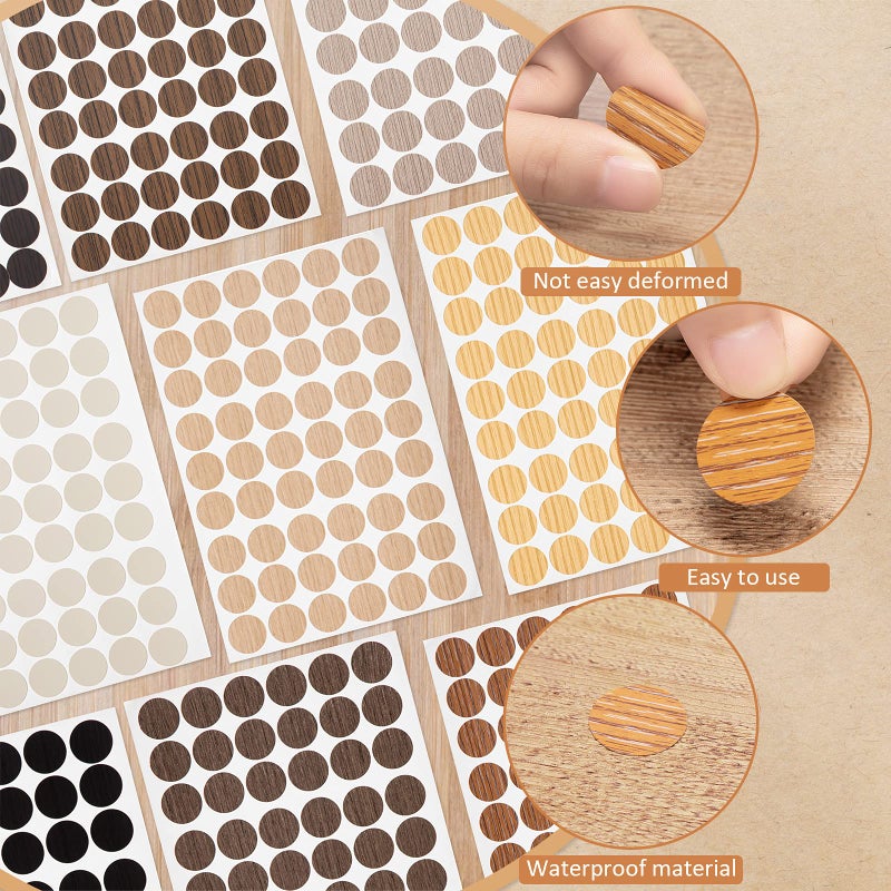 Epakh 864 Pieces Screw Covers Wood Stickers for Furniture, 0.83 Inch Screw Hole Stickers Waterproof PVC Cover Caps Adhesive Wood Grain Stickers for Screw Holes Wall Cabinets Bookcase Desk (Basic Color) - Image 4