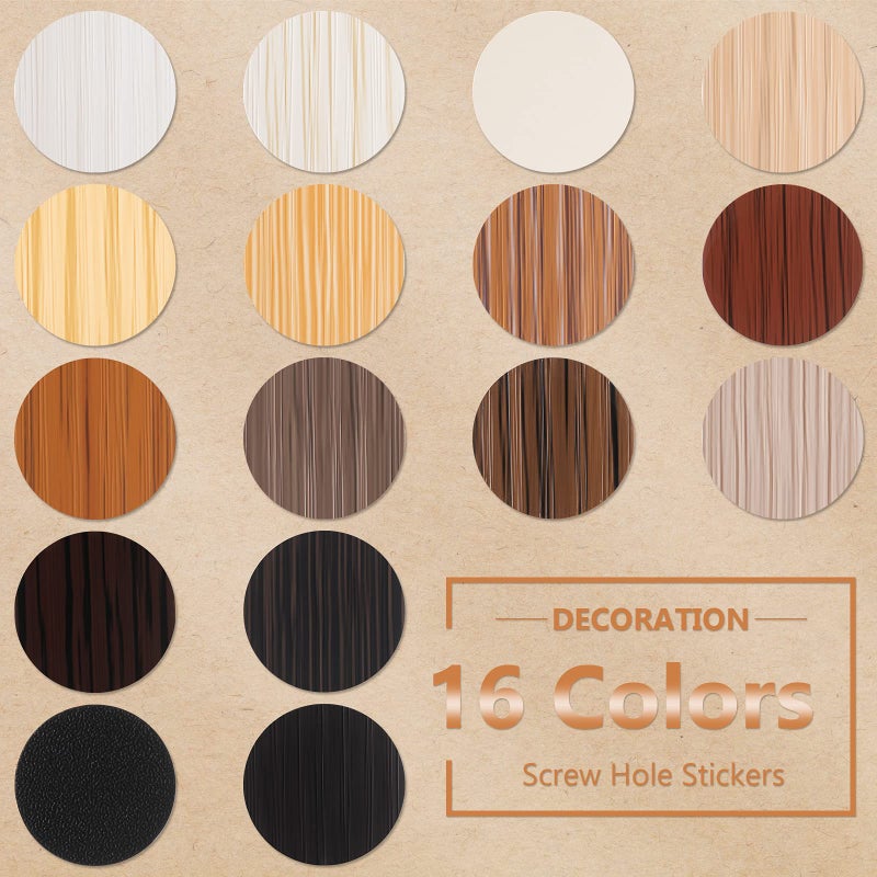 Epakh 864 Pieces Screw Covers Wood Stickers for Furniture, 0.83 Inch Screw Hole Stickers Waterproof PVC Cover Caps Adhesive Wood Grain Stickers for Screw Holes Wall Cabinets Bookcase Desk (Basic Color) - Image 3
