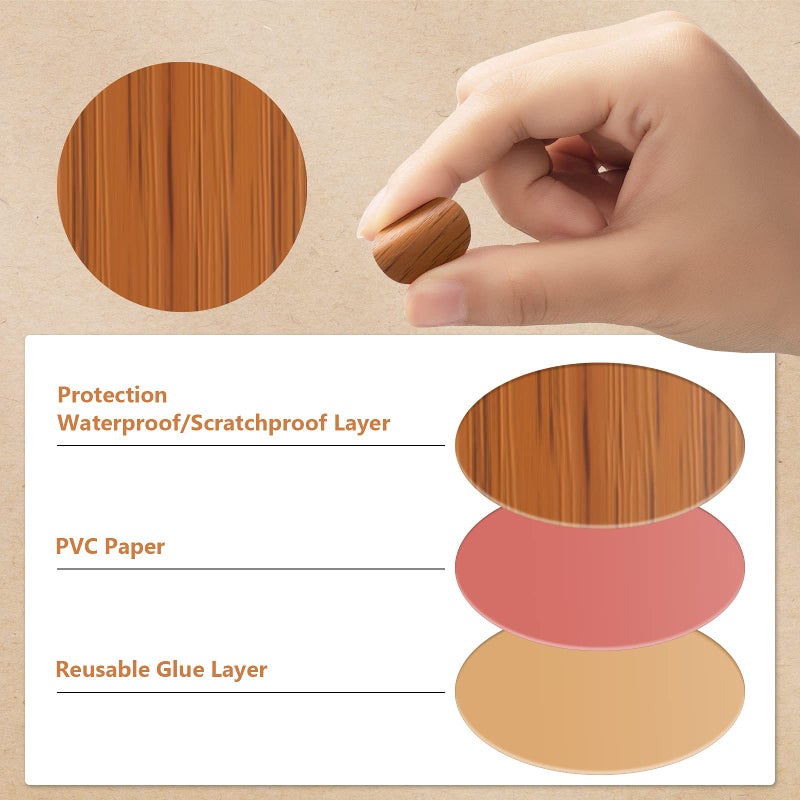 Epakh 864 Pieces Screw Covers Wood Stickers for Furniture, 0.83 Inch Screw Hole Stickers Waterproof PVC Cover Caps Adhesive Wood Grain Stickers for Screw Holes Wall Cabinets Bookcase Desk (Basic Color) - Image 5