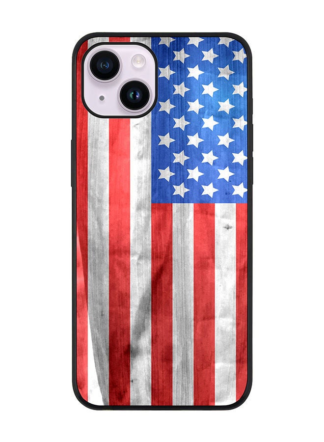 Stylizedd Rugged Black edge case for Apple iPhone 14 Plus Slim fit Soft Case Flexible Rubber Edges Anti Drop TPU Gel Thin Cover - USA Grunge Flag - Image 1