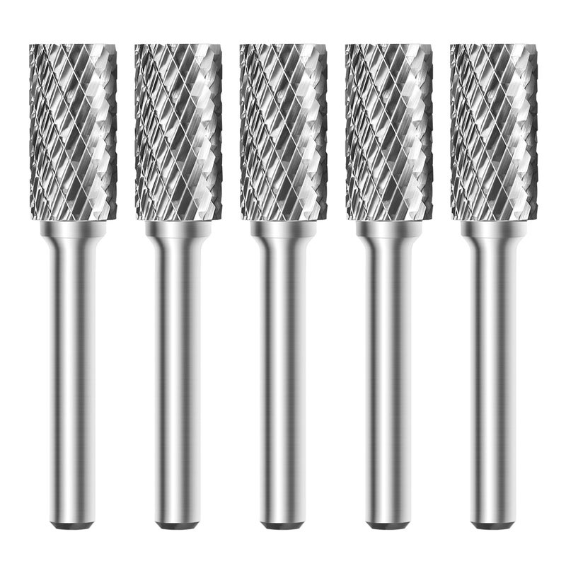 Asieg Tool SA-5 Tungsten Carbide Burr Rotary File Cylindrical Shape Double Cut for Die Grinder Drill Bits 1/4'' Inch Diameter of Shank and 1/2'' Inch Diameter of Cutter 1'' Inch Cutter Length - 5Pcs - Image 1